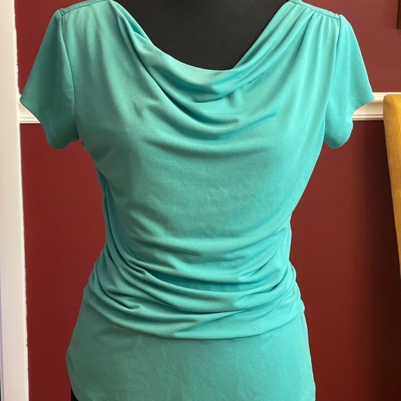 Ann Taylor Teal Drape Neck Blouse - Picture 2 of 7